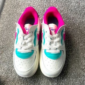Size 10c toddler pink till white and purple Nike sneakers